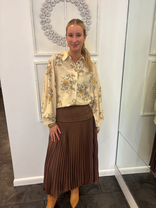 CARTOLINA Estelle Pleated Skirt-Mocha Skirt