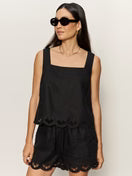 SANCTUARY Black Almost There Linen Tank Top
