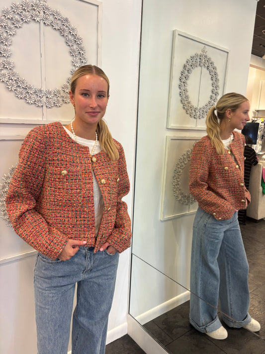 Jade Multi Tweed Button Up Crop Jacket