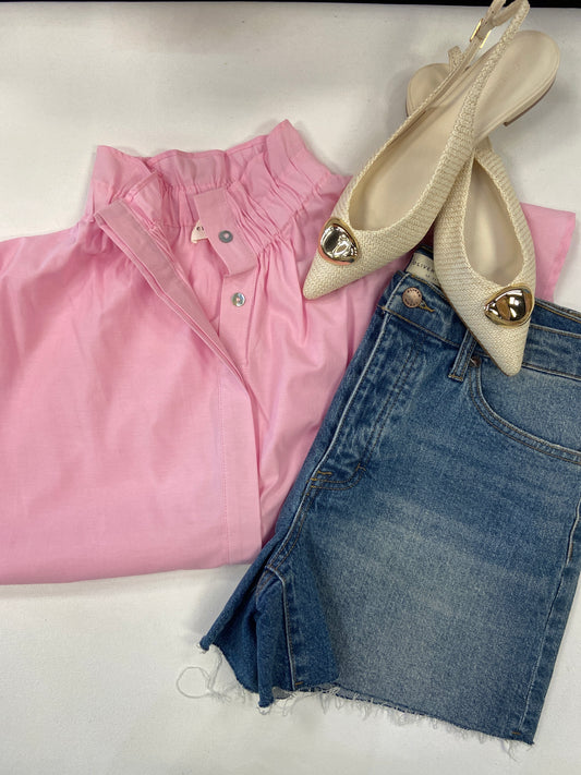 Heritage Ruffle Collar Button Down - Pink