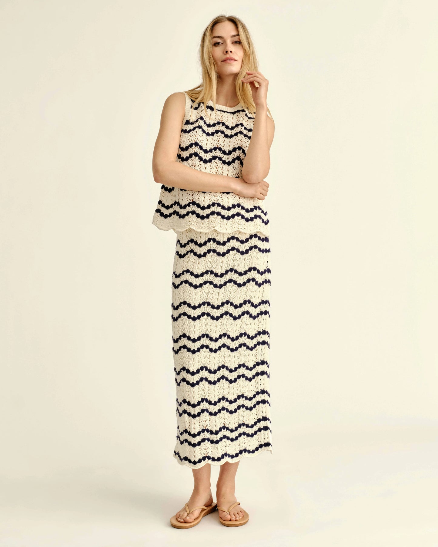 CARTOLINA Natural Beach Wave Stripe Caroline Maxi Skirt