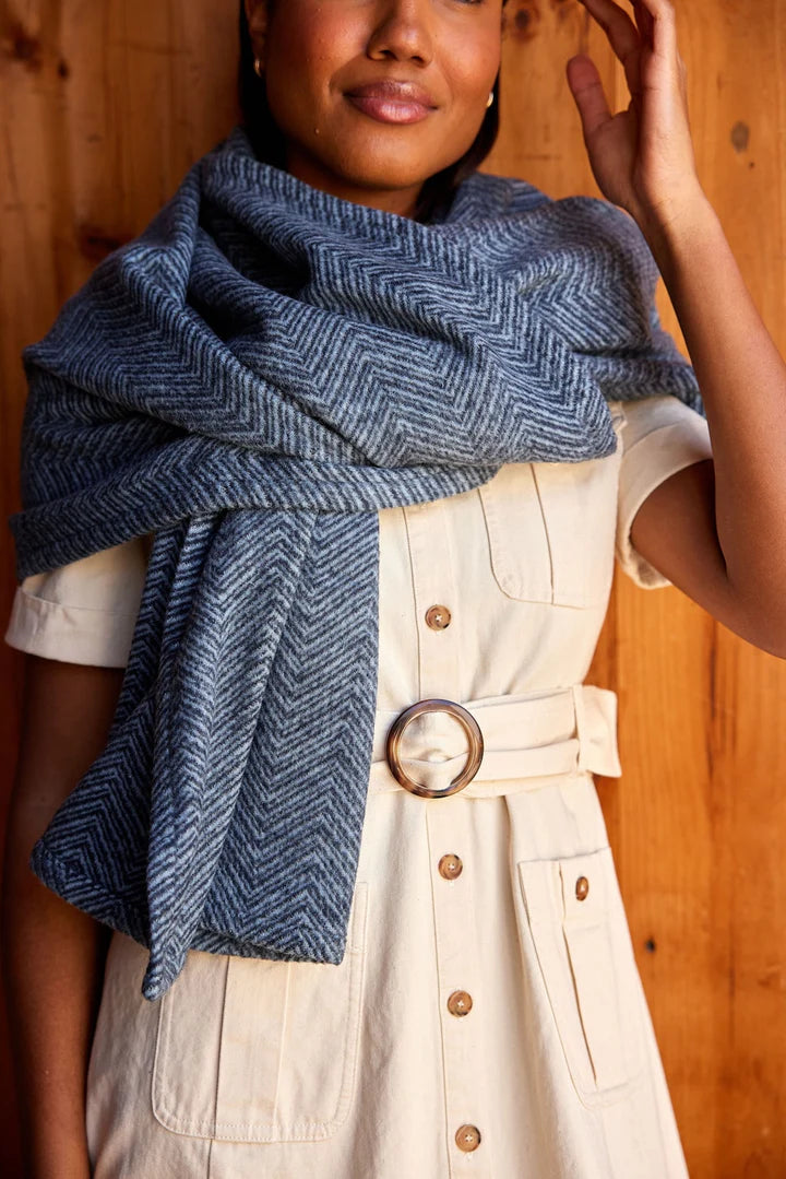 Bayside Herringbone Shawl - Navy