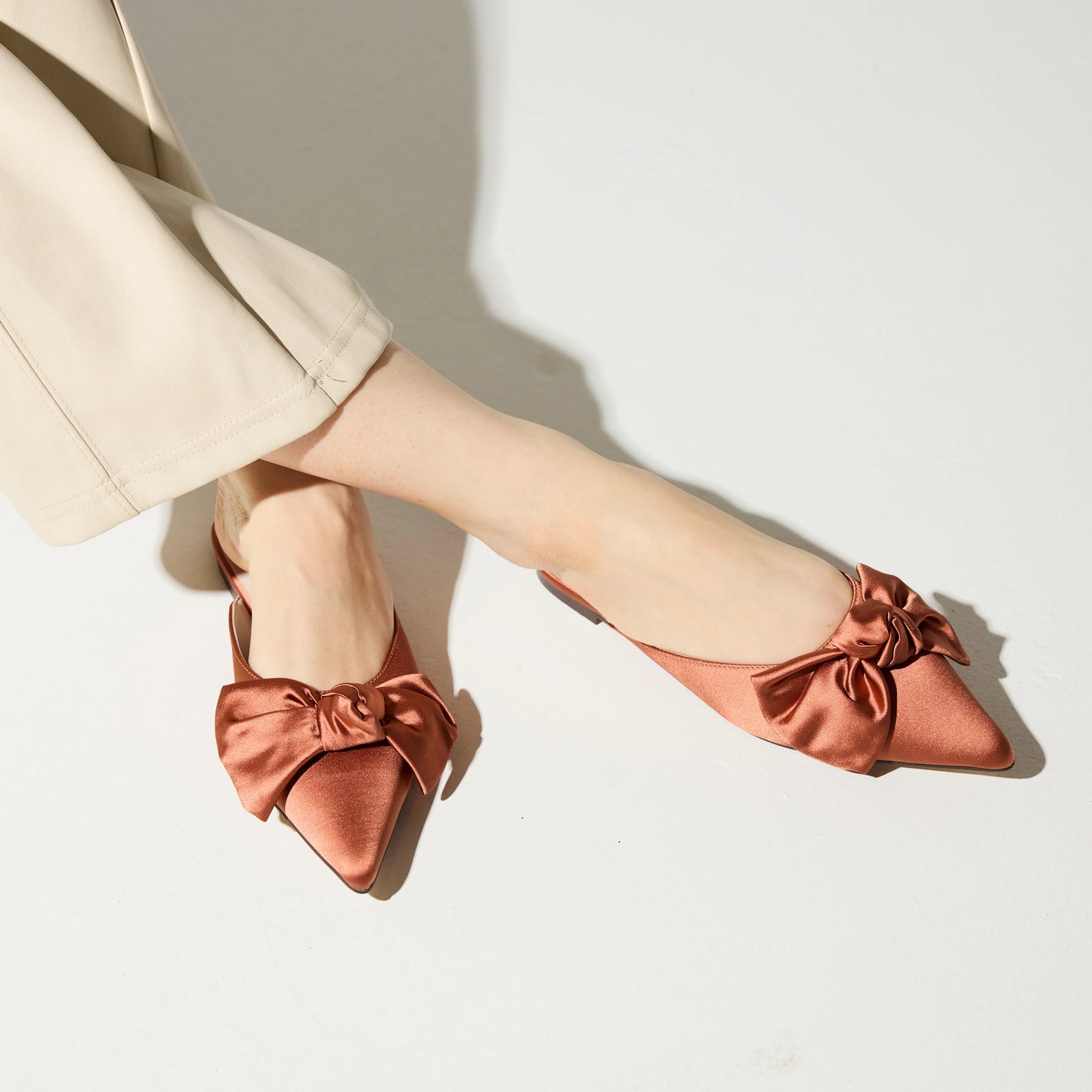 Clara Bow Slide in Rust Satin