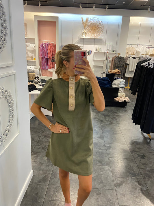 Marie Short Sleeve Suede Dress