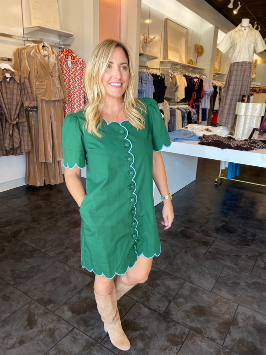 Libby Hunter Green with Blue Scallop Dress