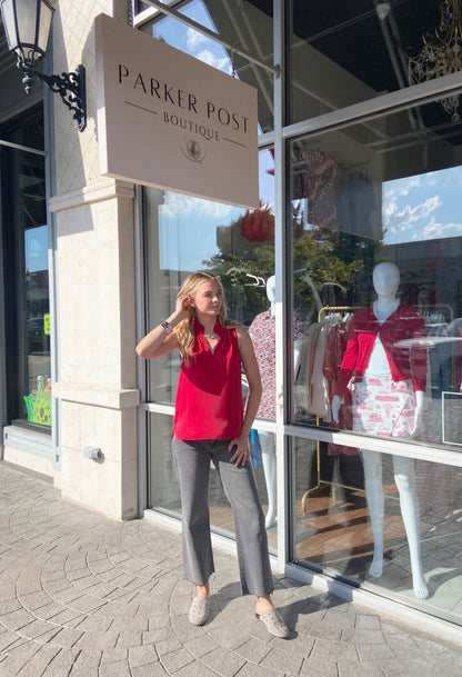 JADE Red Ruffle Neck Sleeveless TOp