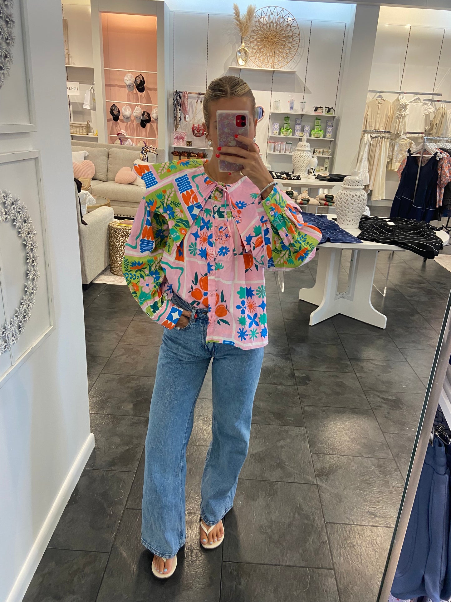 KARLIE Pink Floral Frame Collar Top