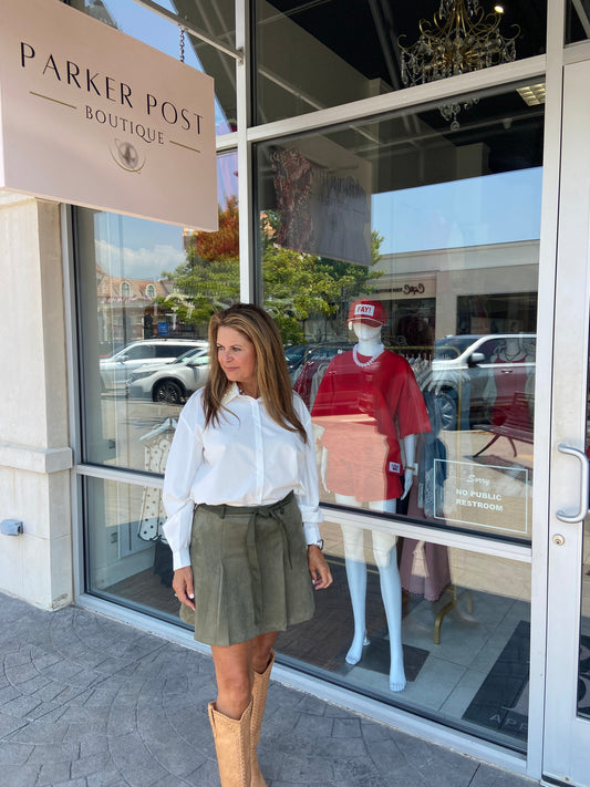 Celeste Olive Faux Suede Mini Skirt