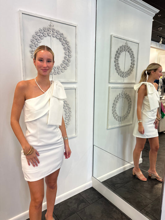 White One Shoulder Bow Dress