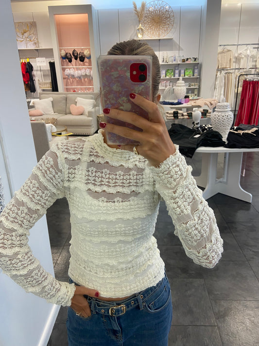 Cream Long Sleeve Lace Top