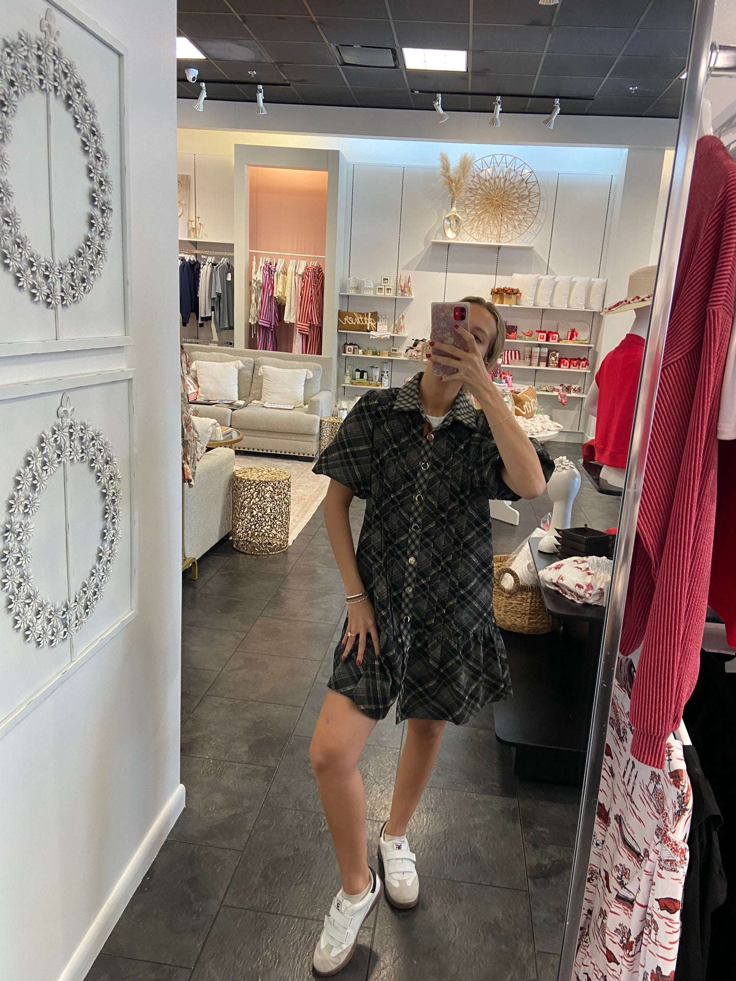 Black Suede Plaid Dress