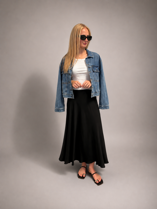 Rhea Black Maxi Swing Skirt