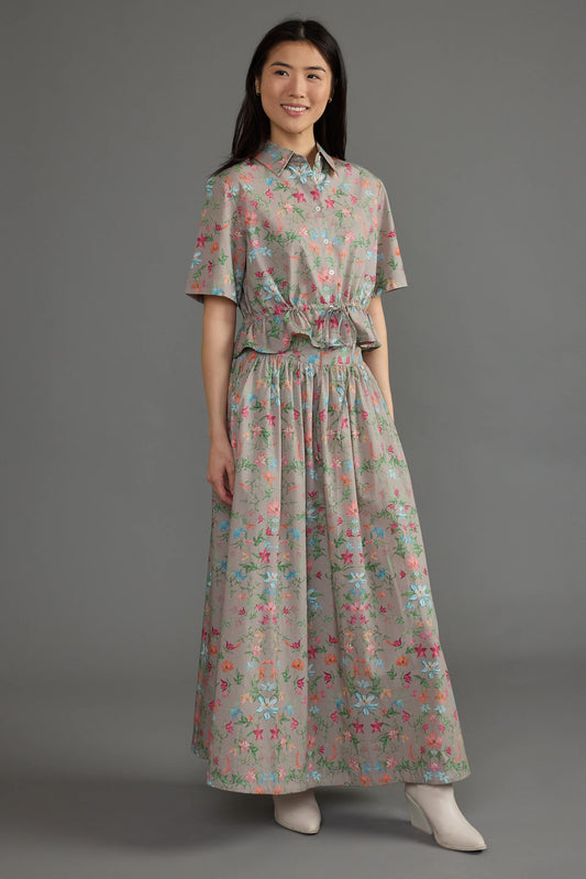 DOUBLE A Grey Floral Trellis Maxi Skirt Set