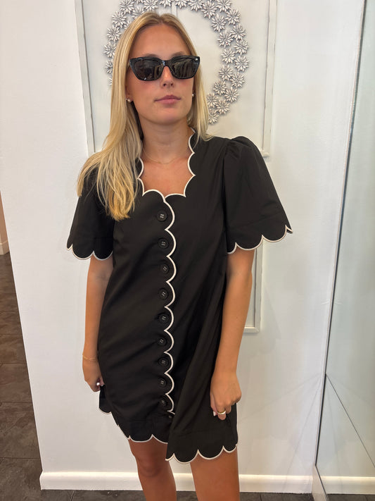 Libby Black with Cream Scallop Dress