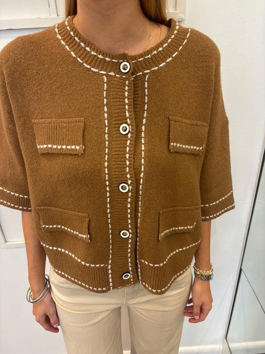 Camel with White Stitching Sweater