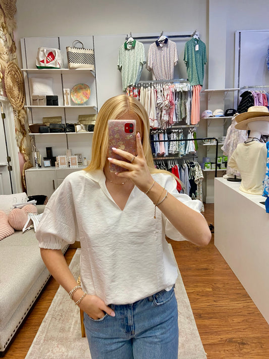 JADE White Collar Top