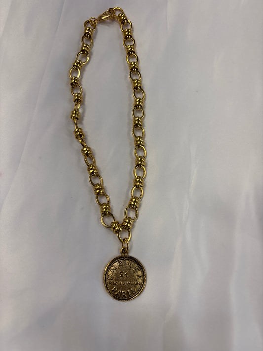 YOCHI Gold Chanel Coin on Gold Rope Necklace