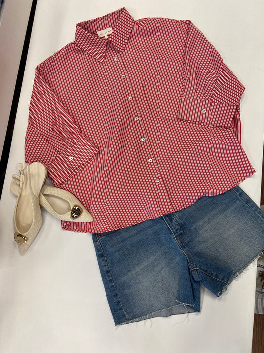 Milly Red/White Stripe Button Up