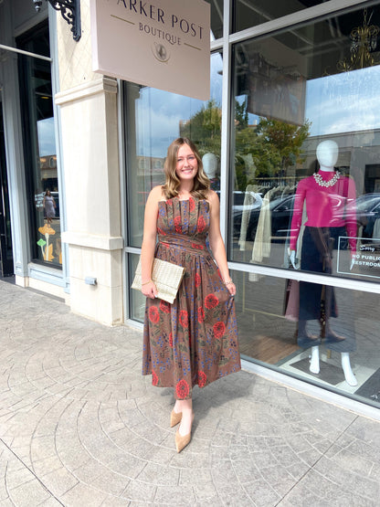 Rian Fall Floral Strapless Midi Dress