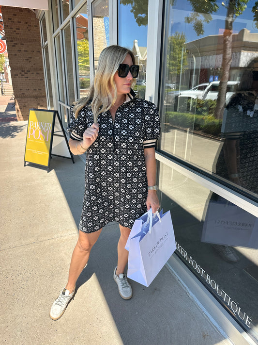 Daisy Black with Cream Flowers Dress