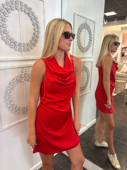 Red Draped Sleeveless Mini Dress