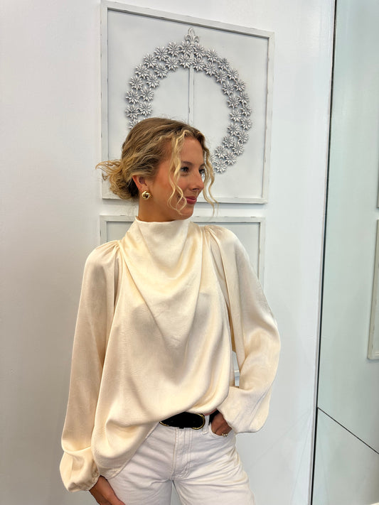 Champagne Long Sleeve Silky Blouse