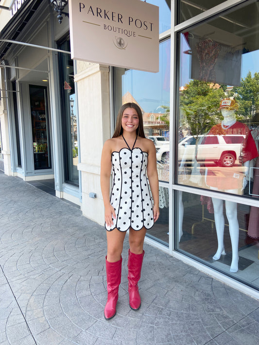 Nina White With Black Polka Dot Mini Dress