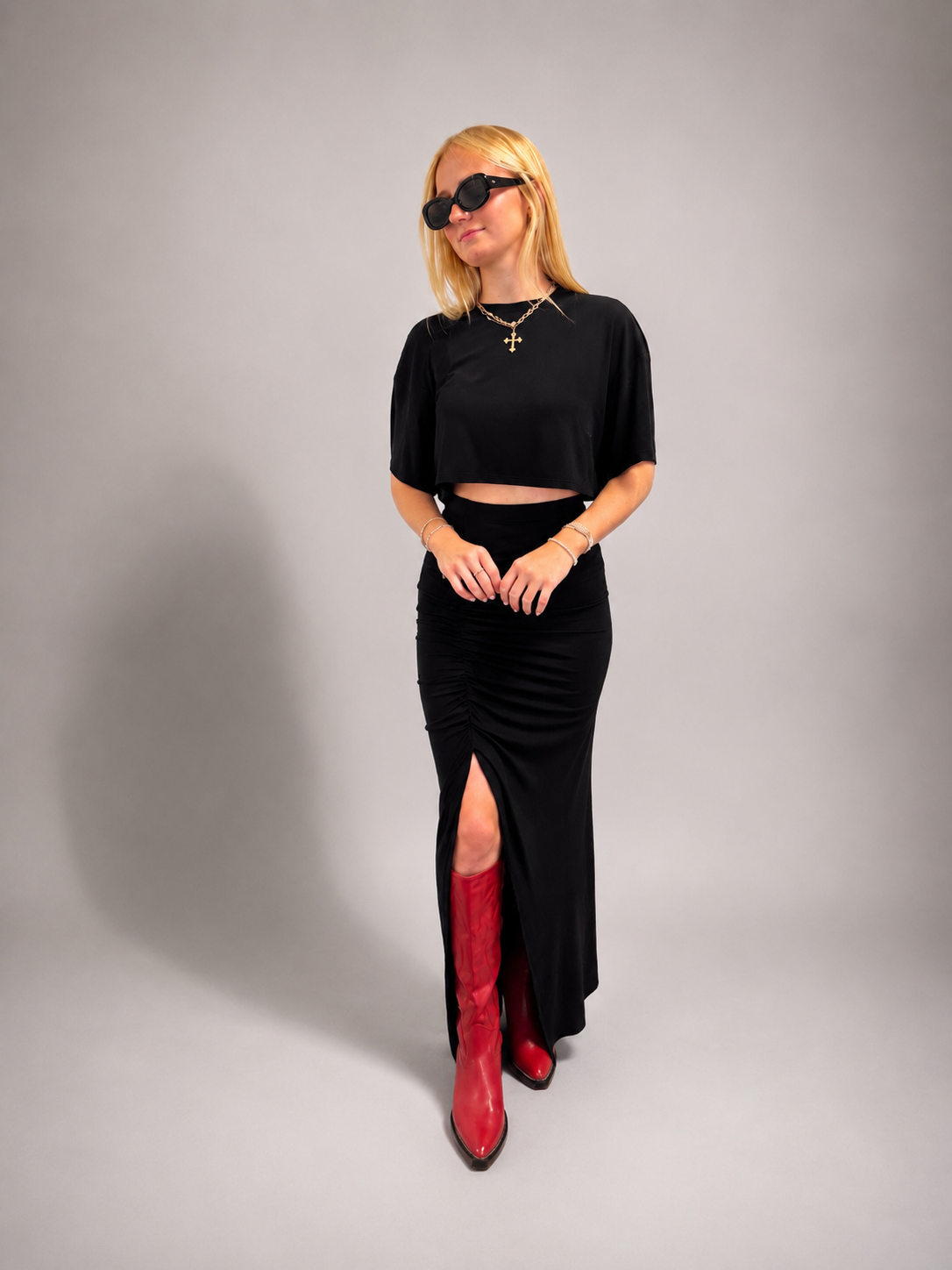 Gemma Two Piece Black Skirt Set