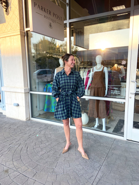 Molly Blue/Green Check Mini Dress