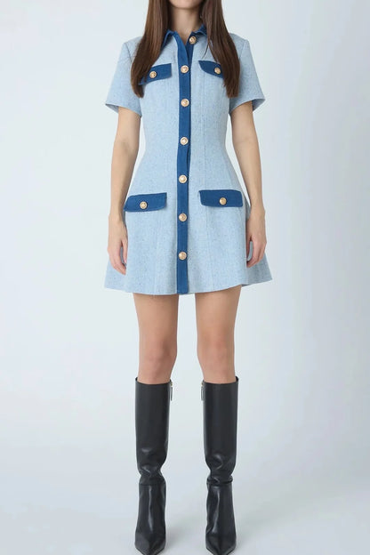 JS71 Farrow Two Tone Blue Short Dress