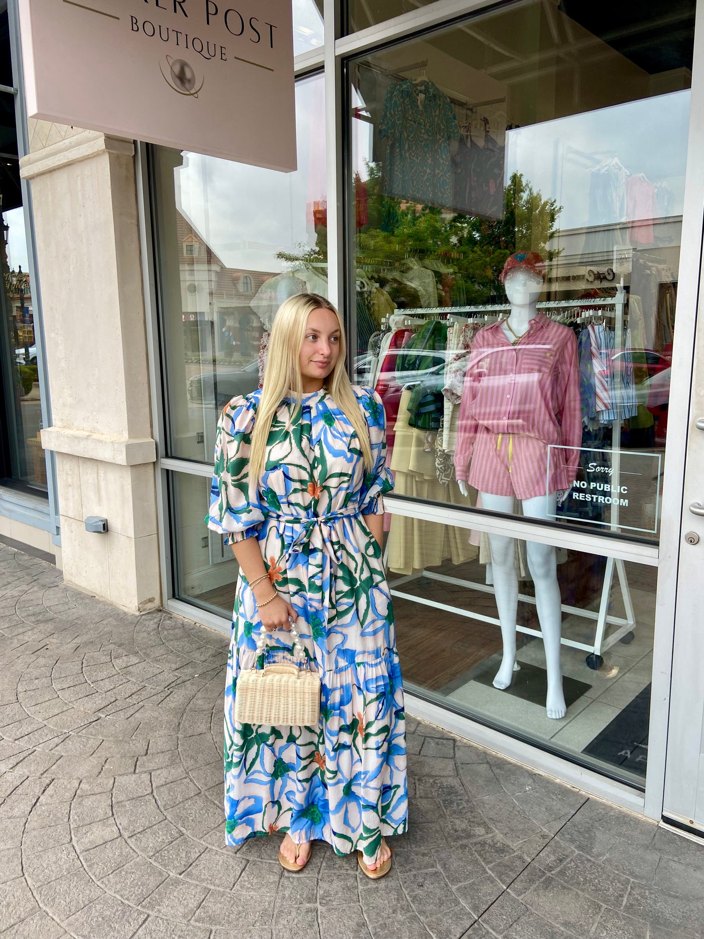 JADE Wondering Bloom Pleated Neck Maxi Dress