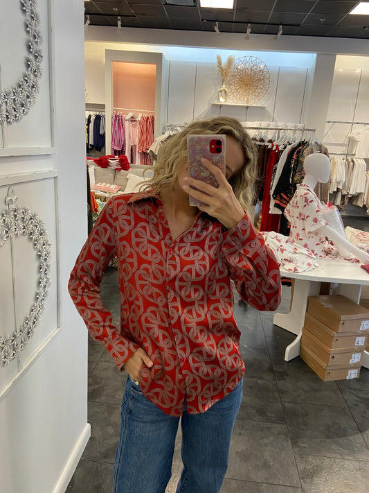 ASTRID Red Link Silky Button up