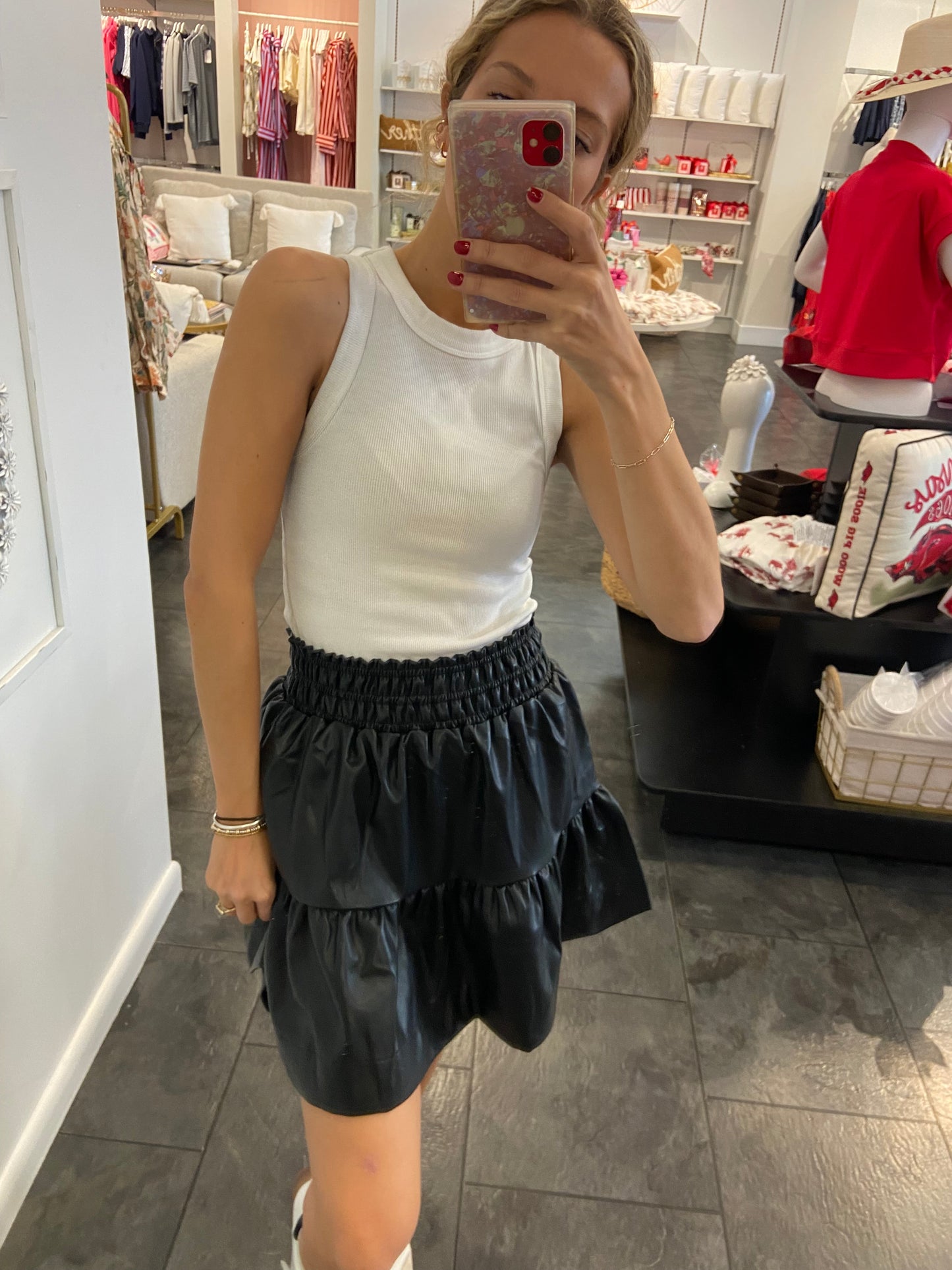 Black Tiered Leather Skirt