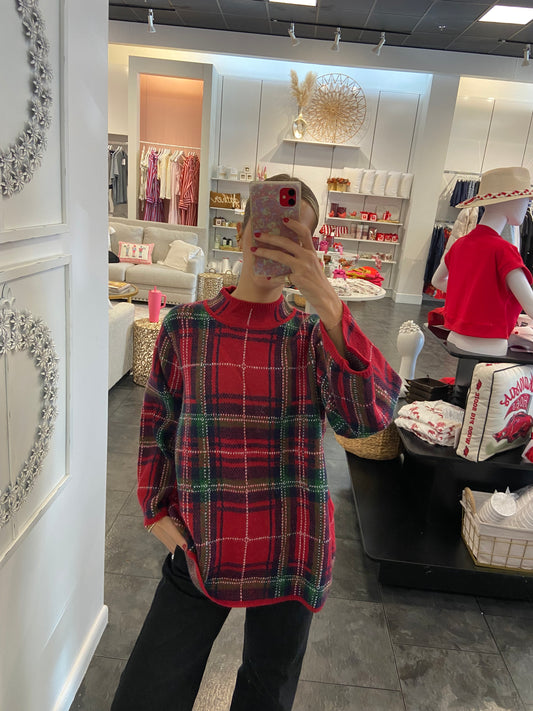Oversized Red Plaid Sweater