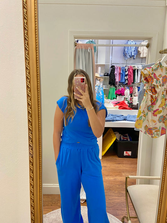 Ocean Blue Pullover Top and Pant Set