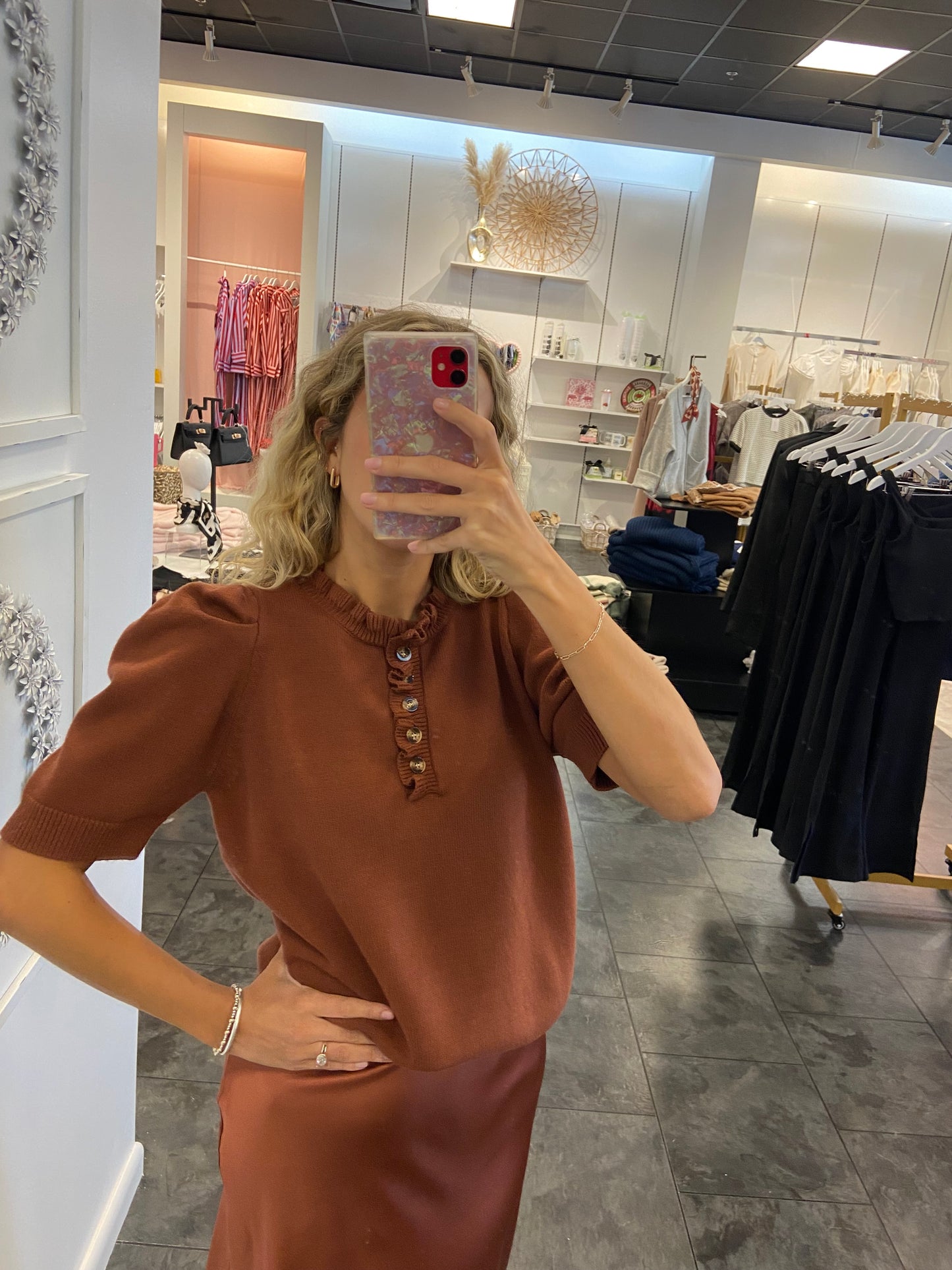 Cinnamon Ruffle Neck  Sweater