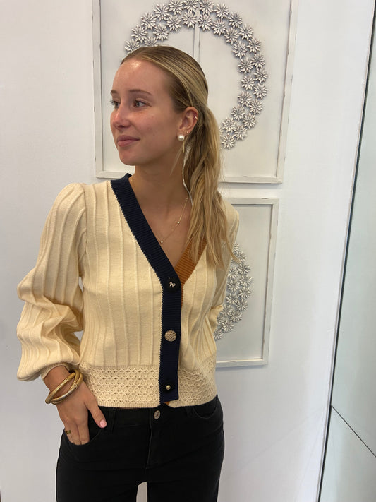 Color Blocked Knit Cardigan