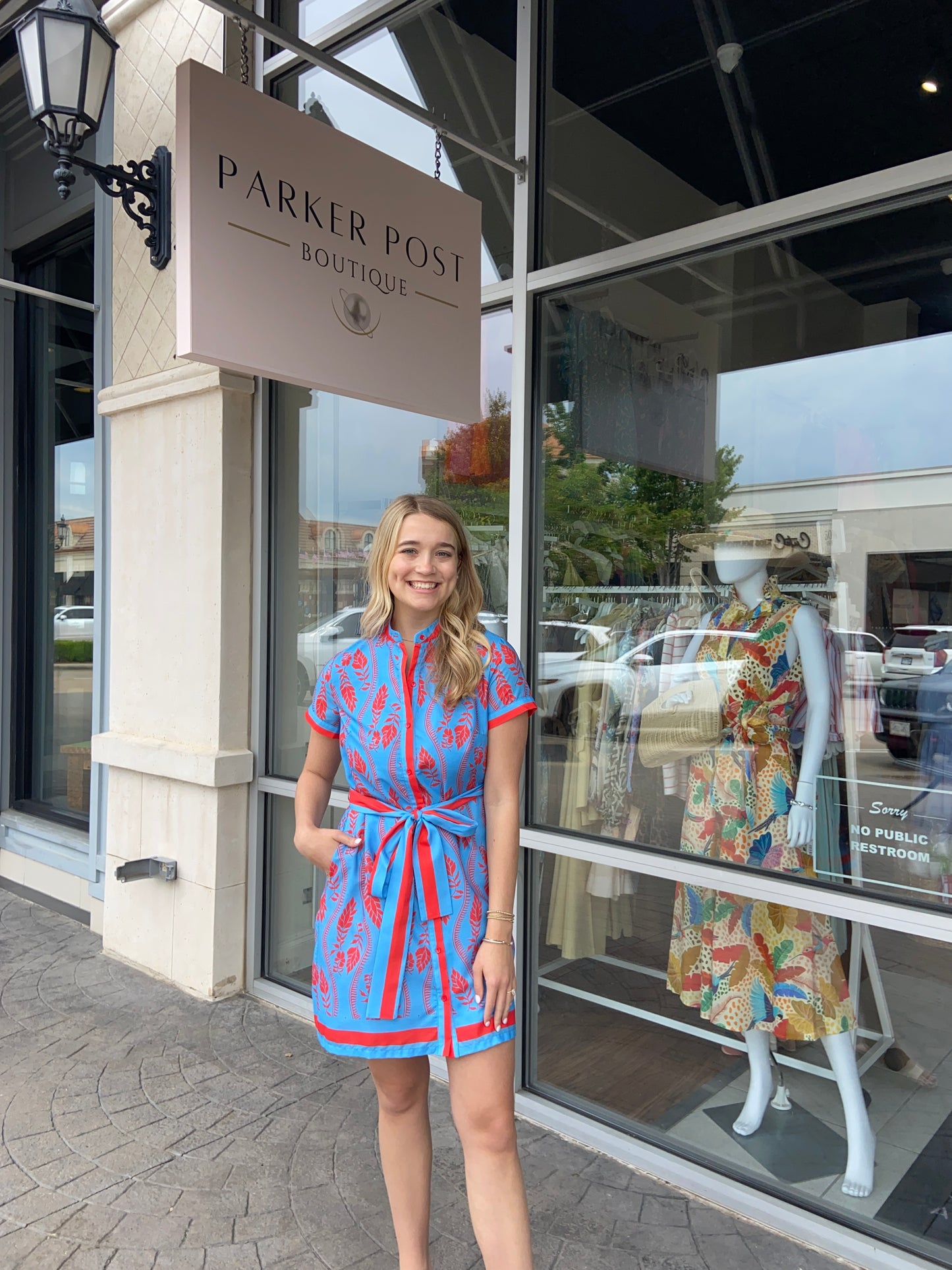 Indigo Flower Mini Dress with Tie Waist