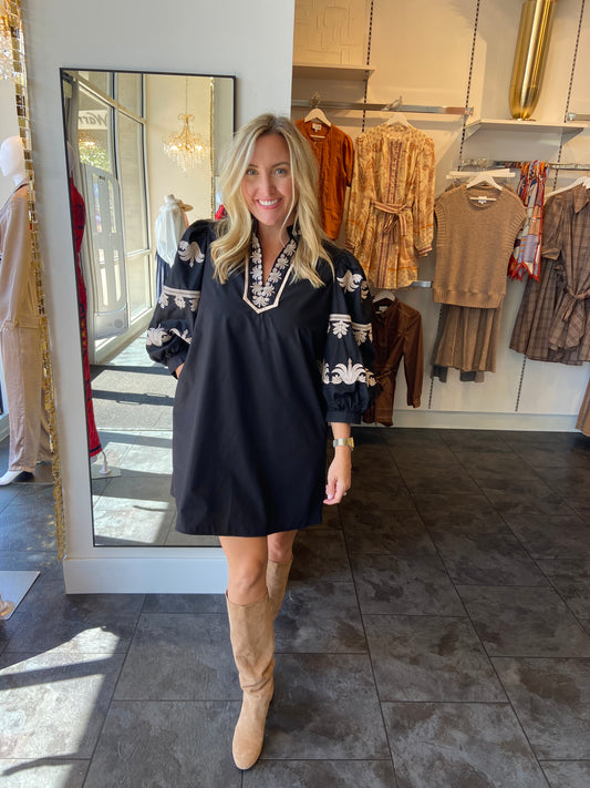 The Emily Black with Cream Embroider Dress