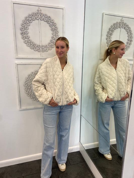 Bone Quilted Zip Up Jacket