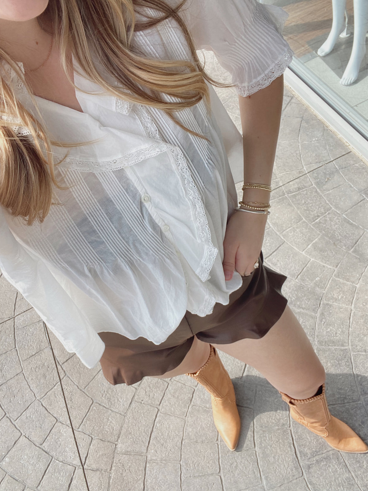 Greta Solid White Cotton and Lace Top