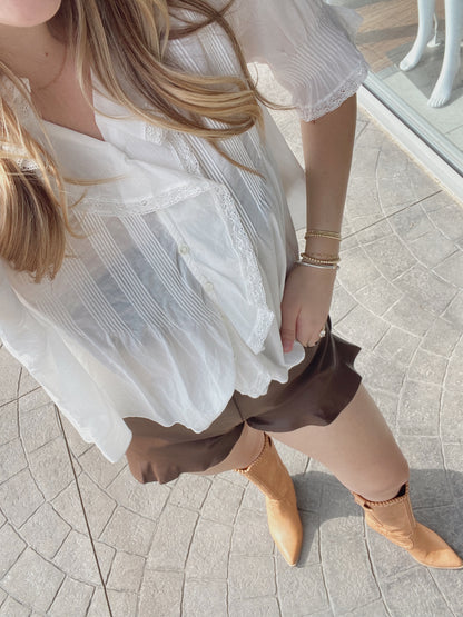 Greta Solid White Cotton and Lace Top
