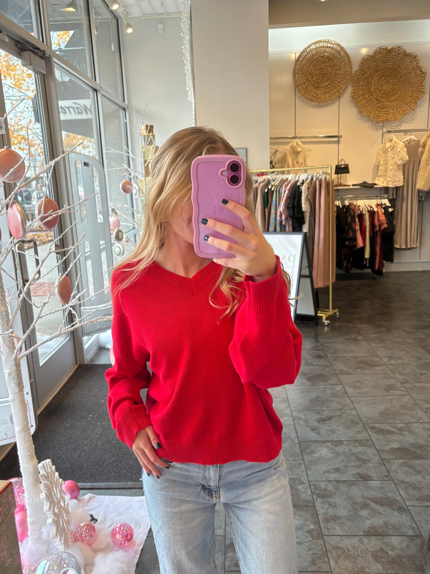 Sophie Red V-Neck Sweater