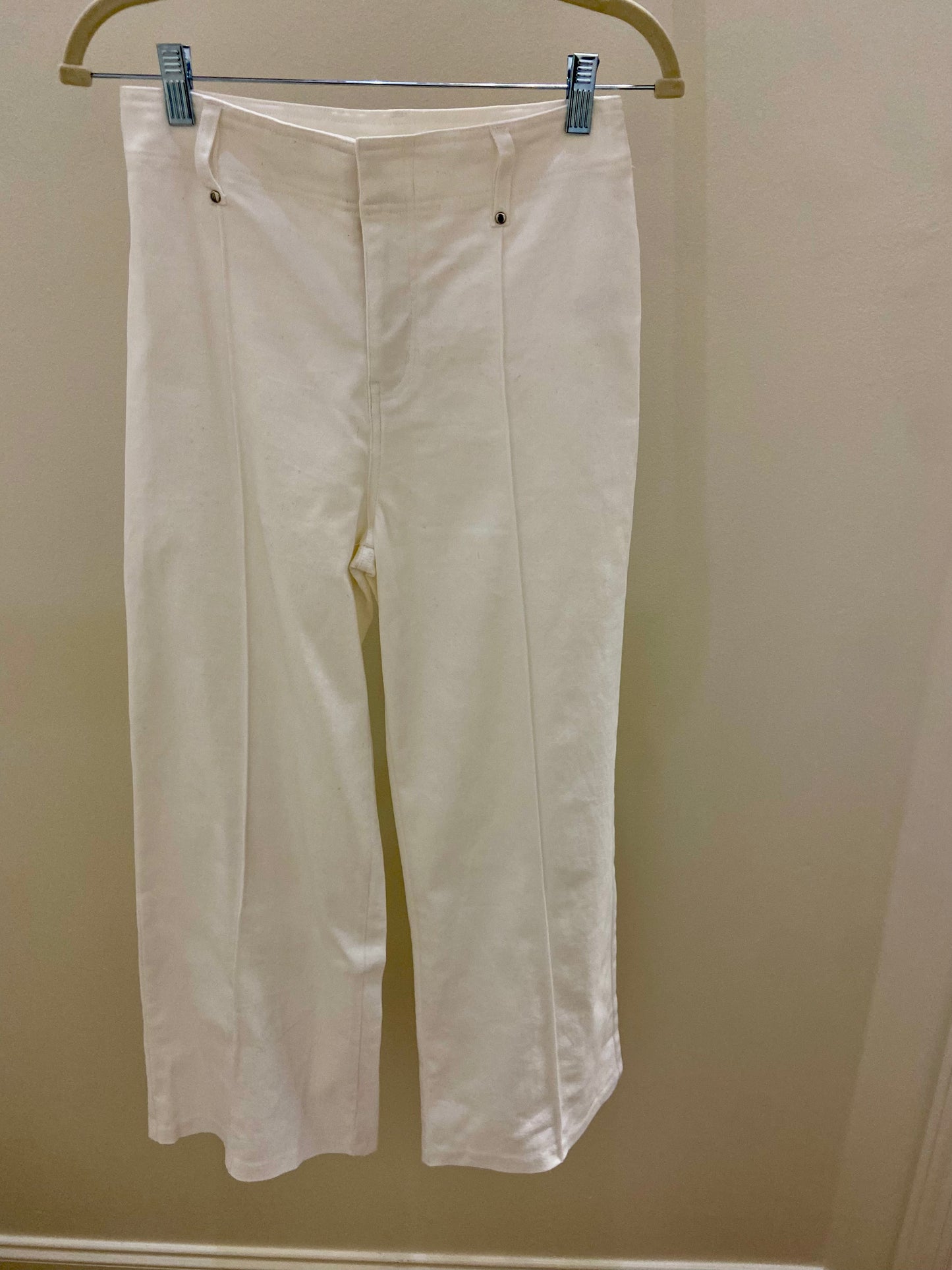 White Denim Front Pleated Pant