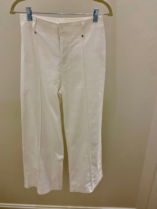 White Denim Front Pleated Pant