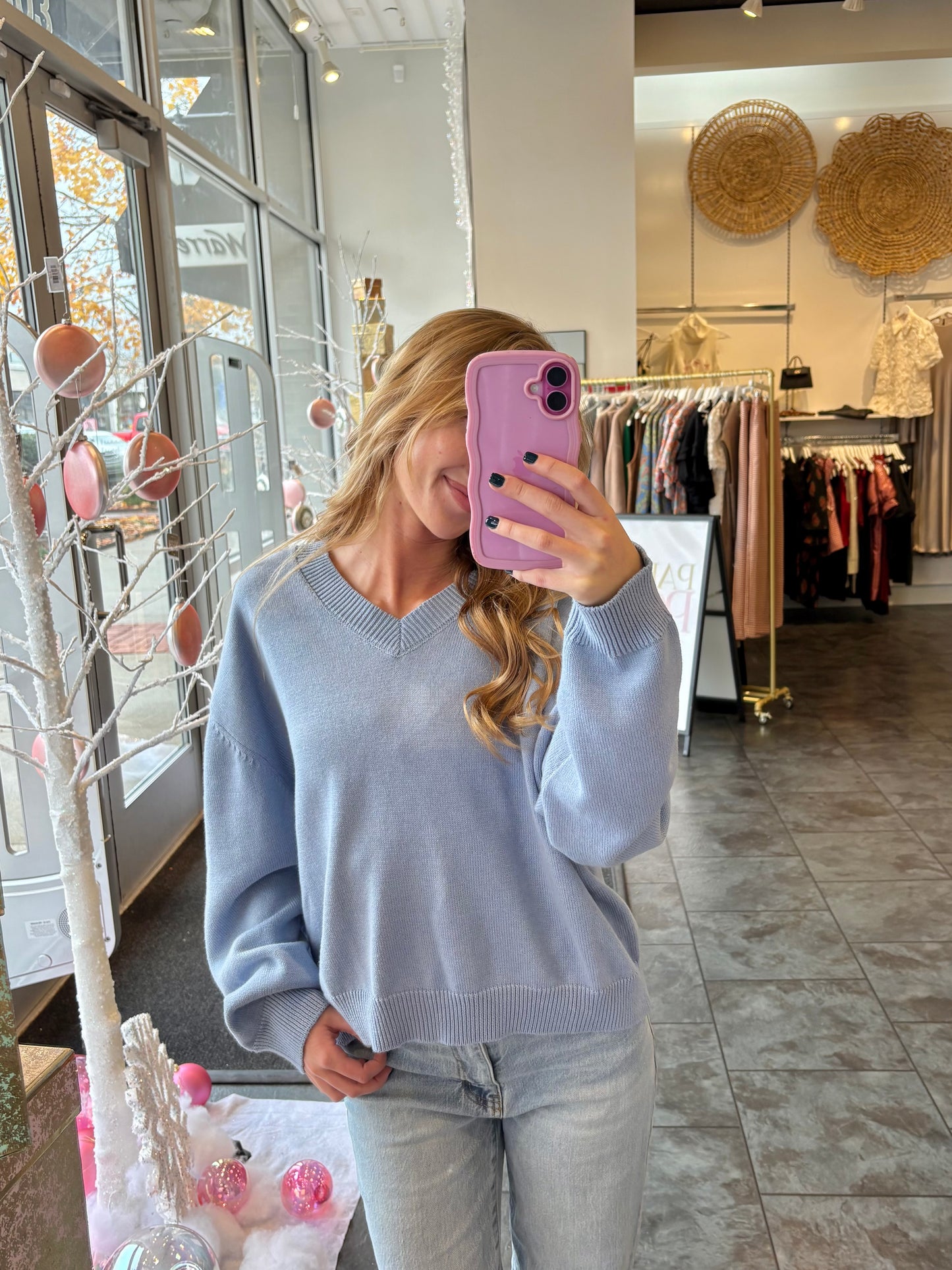 Sophie Light Blue V-Neck Sweater