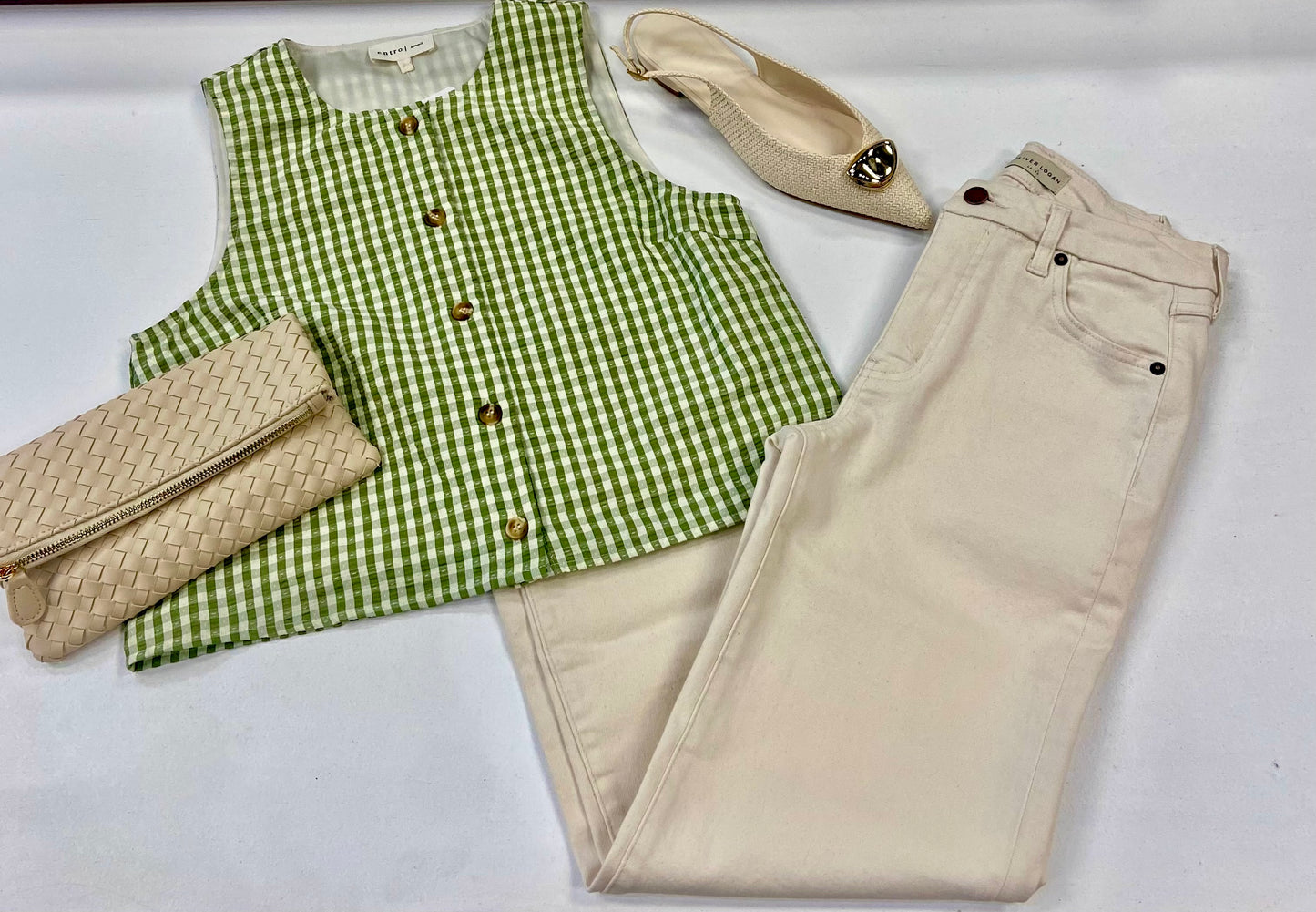 Daisy Gingham Button Vest