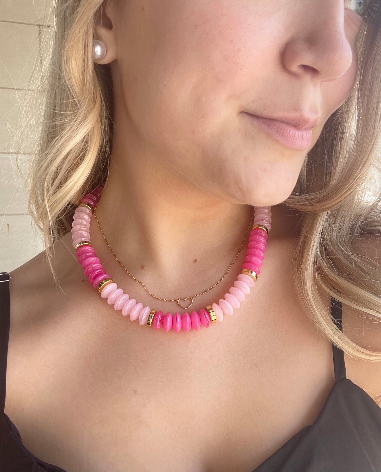 Dark and Light Pink Bead Necklace