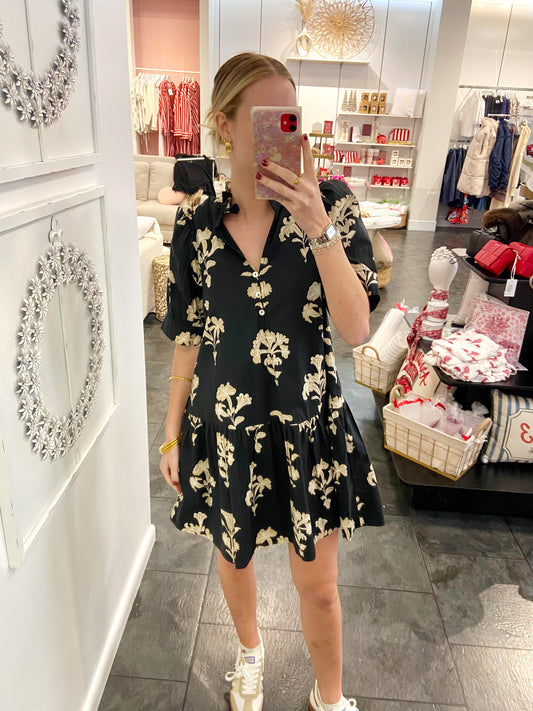 Black with Cream Floral Dress