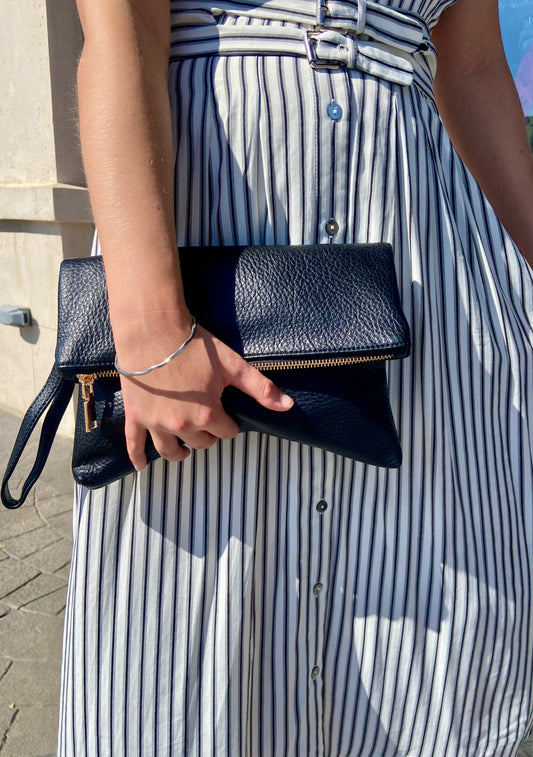 Luna Fold Black Leather Crossbody